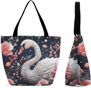 Grocery Bag Reusable Tote Bag Foldable Flower Heart Chicken Shopping Bag Handbag Washable Shoulder Bag for Travel