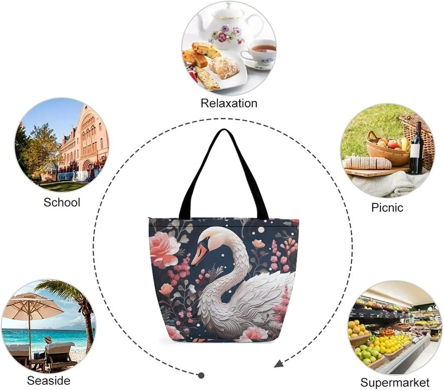 Grocery Bag Reusable Tote Bag Foldable Flower Heart Chicken Shopping Bag Handbag Washable Shoulder Bag for Travel