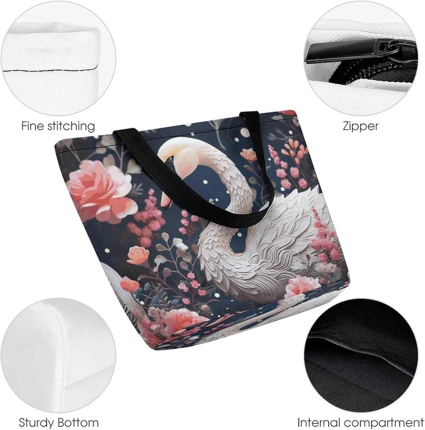 Grocery Bag Reusable Tote Bag Foldable Flower Heart Chicken Shopping Bag Handbag Washable Shoulder Bag for Travel