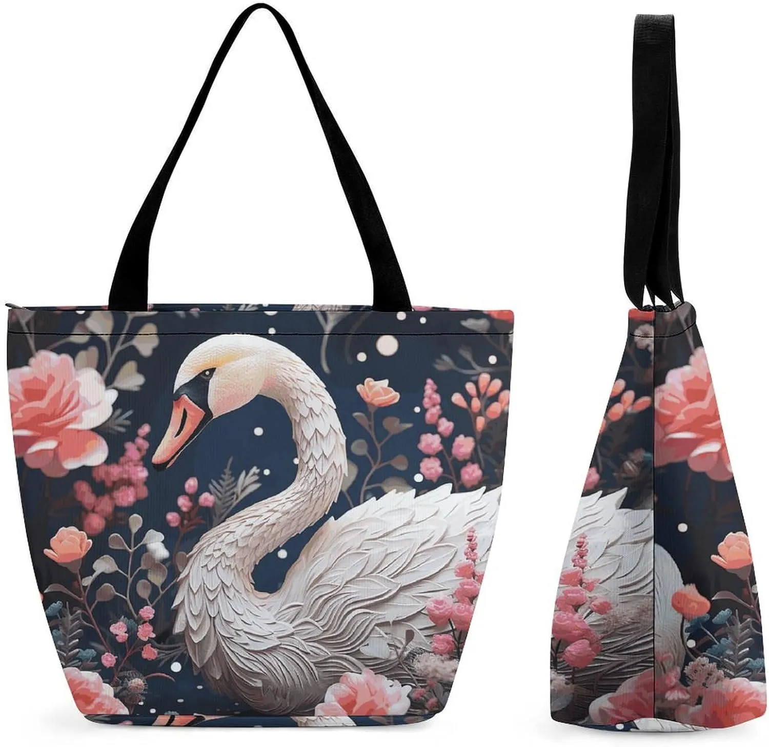 Grocery Bag Reusable Tote Bag Foldable Flower Heart Chicken Shopping Bag Handbag Washable Shoulder Bag for Travel