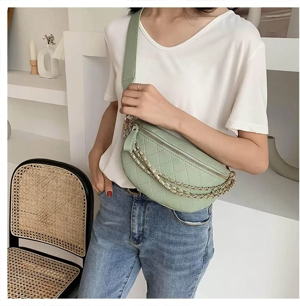 GRPKSSIB Women's Chest Bag PU Leather Handbag Crossbody Shoulder Bag Quilted Purse Fashion
