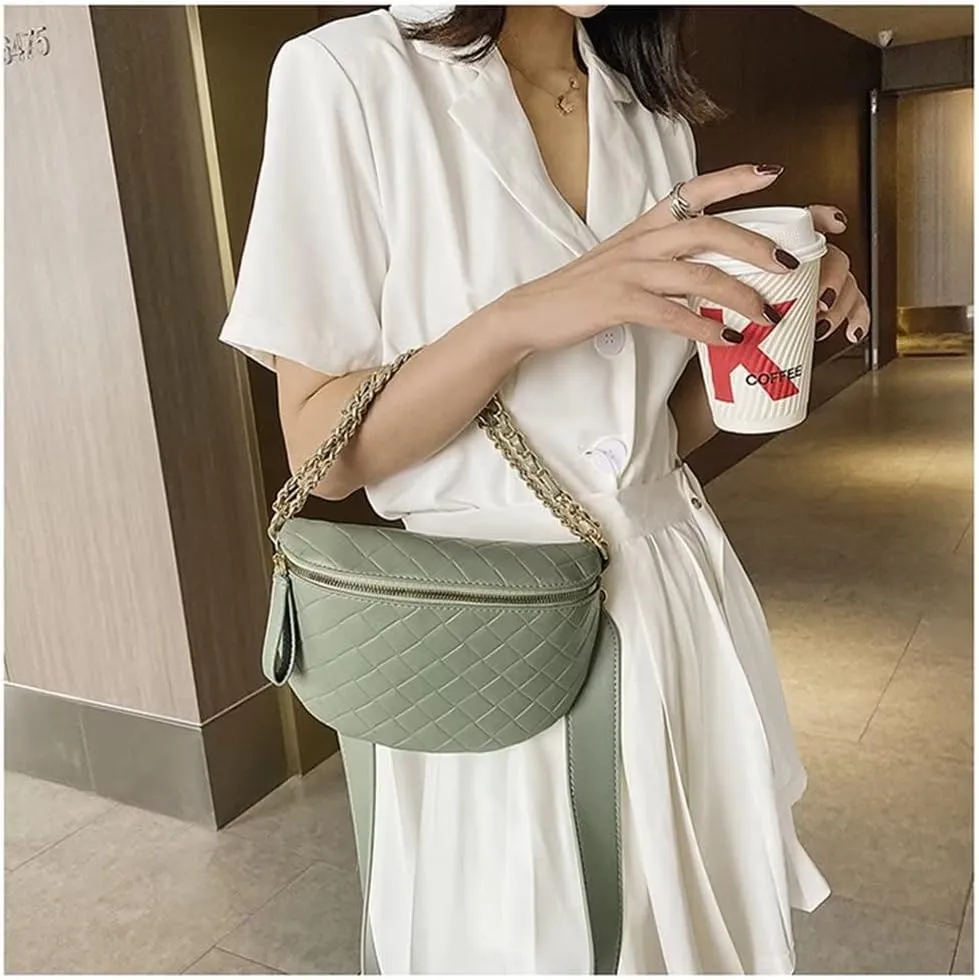 GRPKSSIB Women's Chest Bag PU Leather Handbag Crossbody Shoulder Bag Quilted Purse Fashion