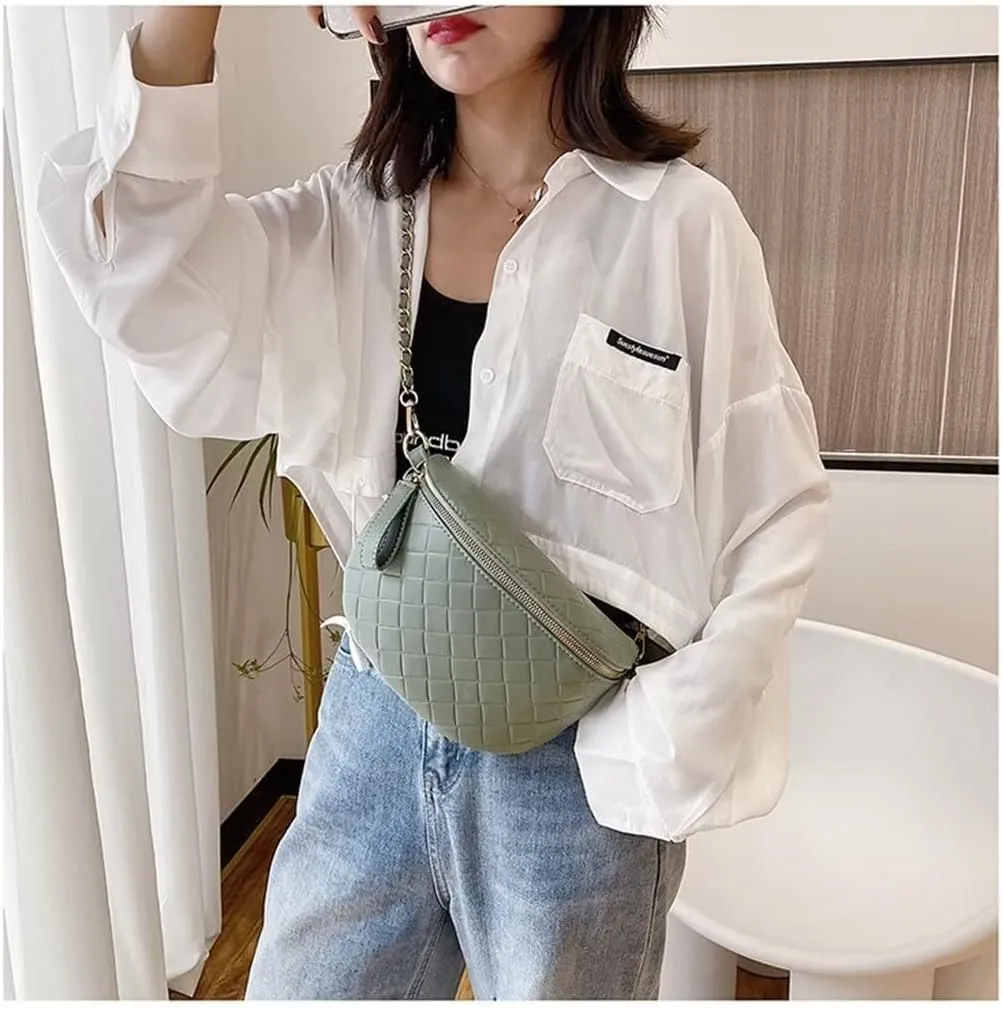 GRPKSSIB Women's Chest Bag PU Leather Handbag Crossbody Shoulder Bag Quilted Purse Fashion