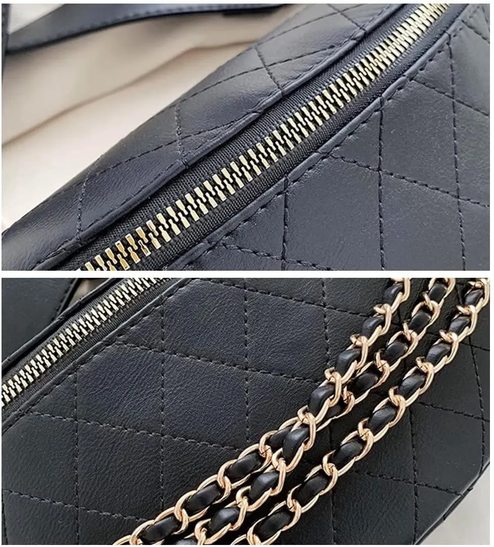 GRPKSSIB Women's Chest Bag PU Leather Handbag Crossbody Shoulder Bag Quilted Purse Fashion