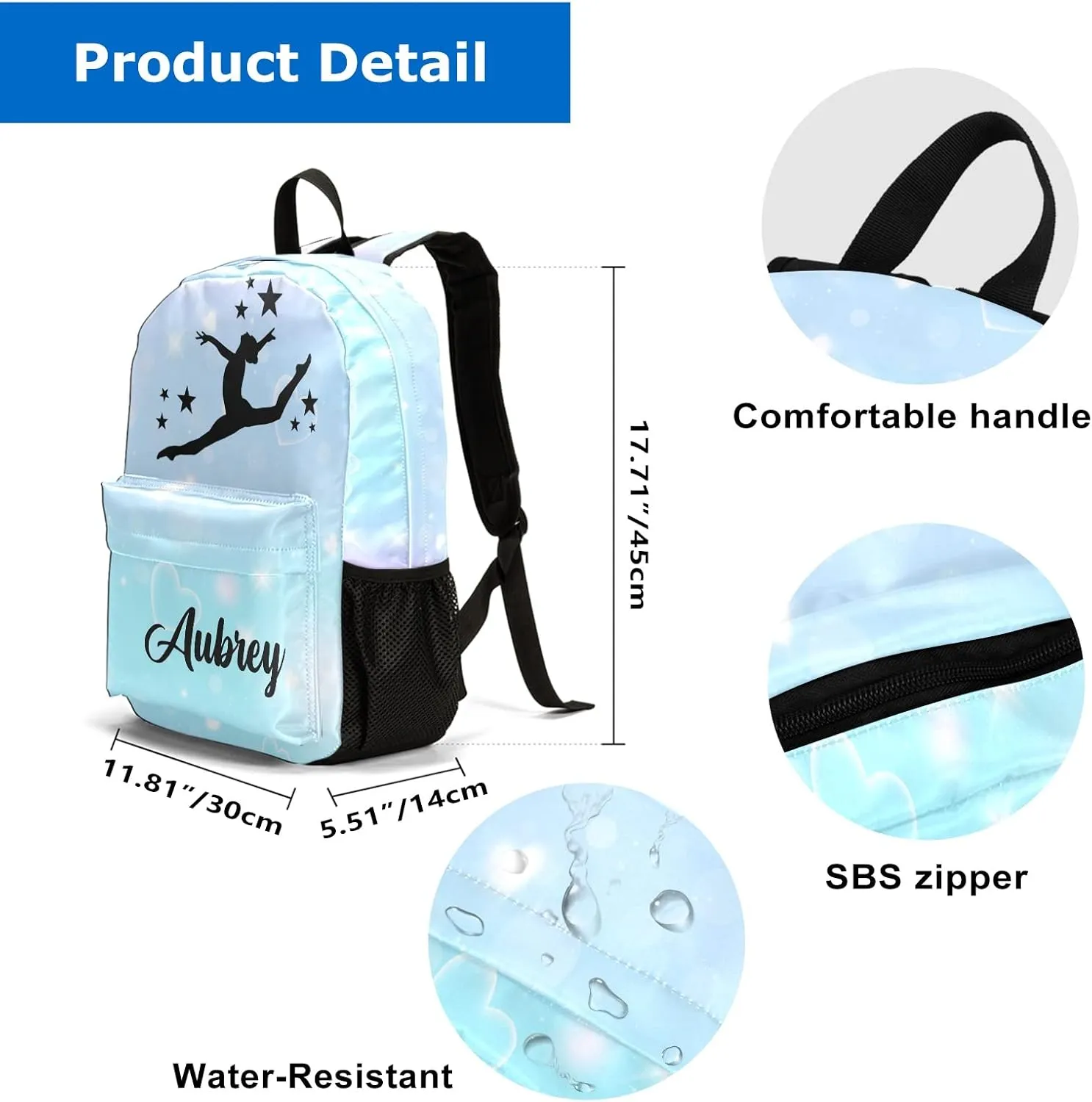 Gymnastic Unicorn Fantasy Personalized Backpack for Teen Boys Girls,Custom Travel Backpack Bookbag Casual Bag with Name Gift 11.81"(L) x 5.51"(W) x 17.71"(H)