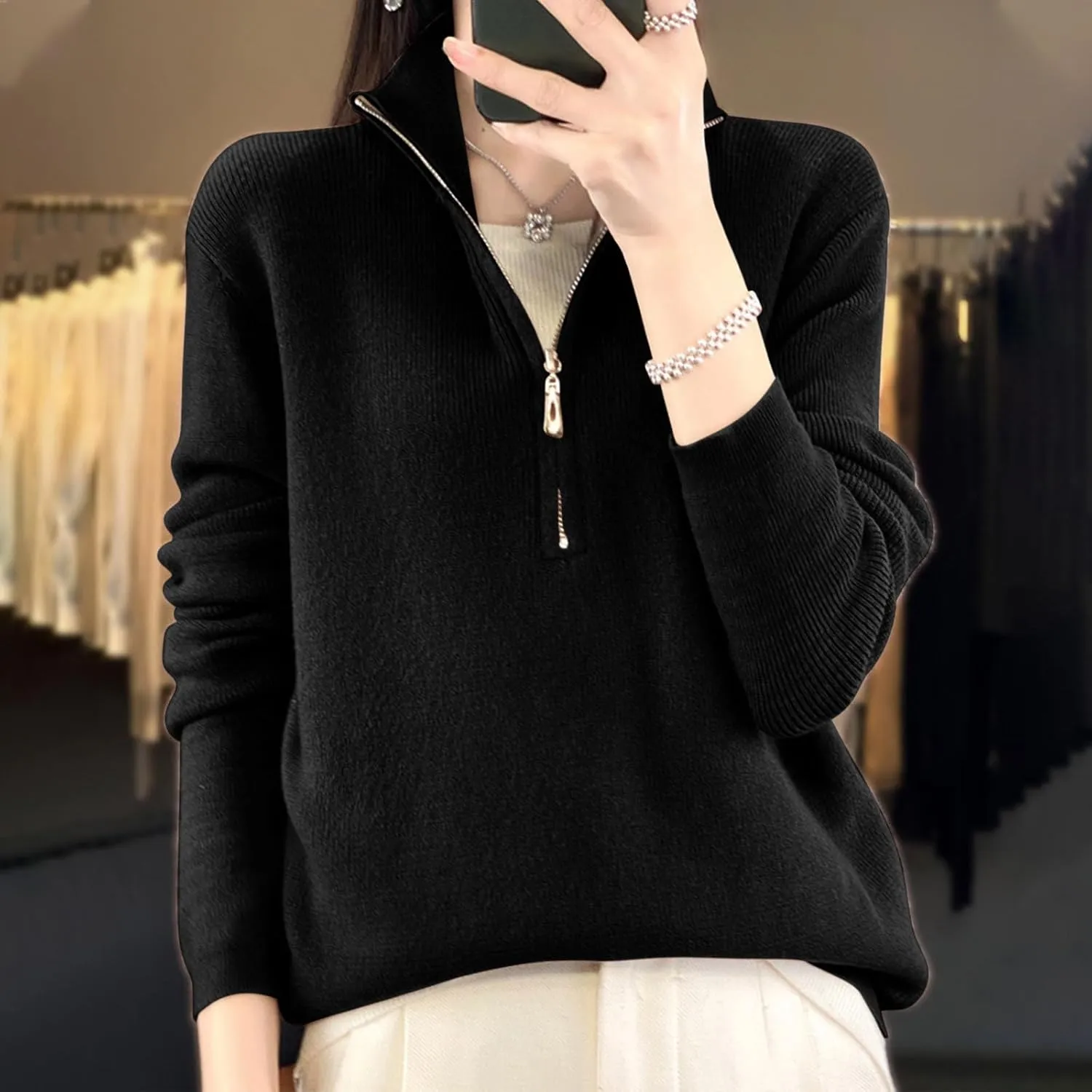 Half Zip Up Sweaters for Women Trendy 2024 Fall Long Sleeve Collared Knit Pullovers Loose Soft Sweater Tops