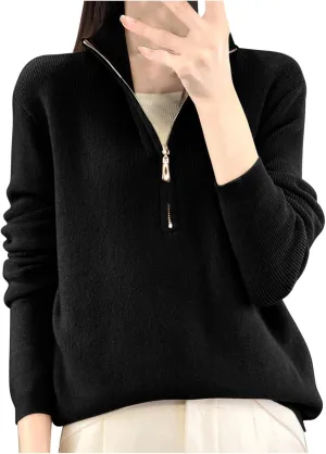 Half Zip Up Sweaters for Women Trendy 2024 Fall Long Sleeve Collared Knit Pullovers Loose Soft Sweater Tops