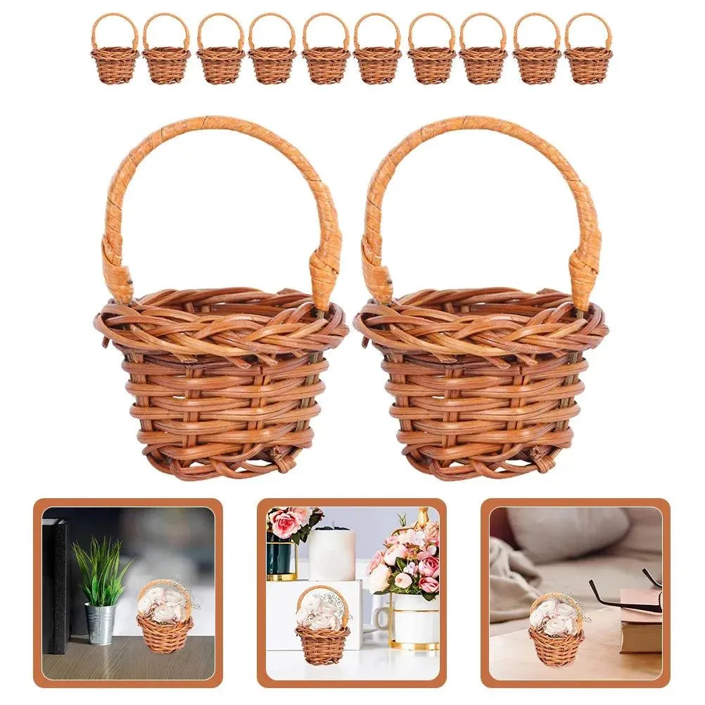 Hanabass Mini Woven Basket Miniature Flower Basket Dollhouse Miniature Flower Basket Small Easter Candy Gift Basket Party Favors