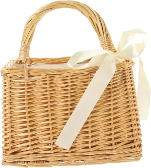 Hand-woven Flower Holder Wicker Basket Tote Purse for Women Rural Style Empty Bucket Bag