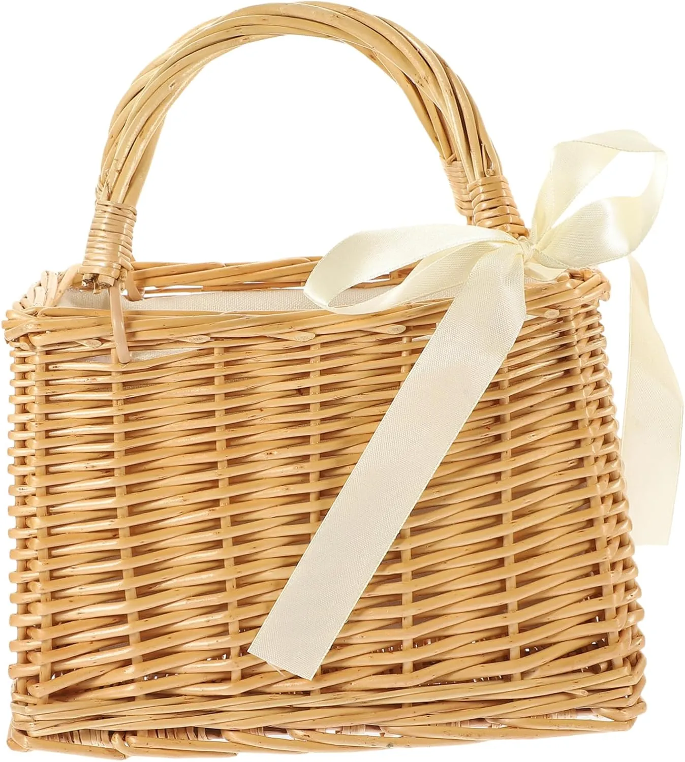 Hand-woven Flower Holder Wicker Basket Tote Purse for Women Rural Style Empty Bucket Bag