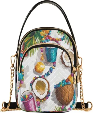 Handbags Stylish Crossbody Handbag with Zipper Shoulder Phone Purse Cell Phone Purse for Women White Beads and Cup Carnival