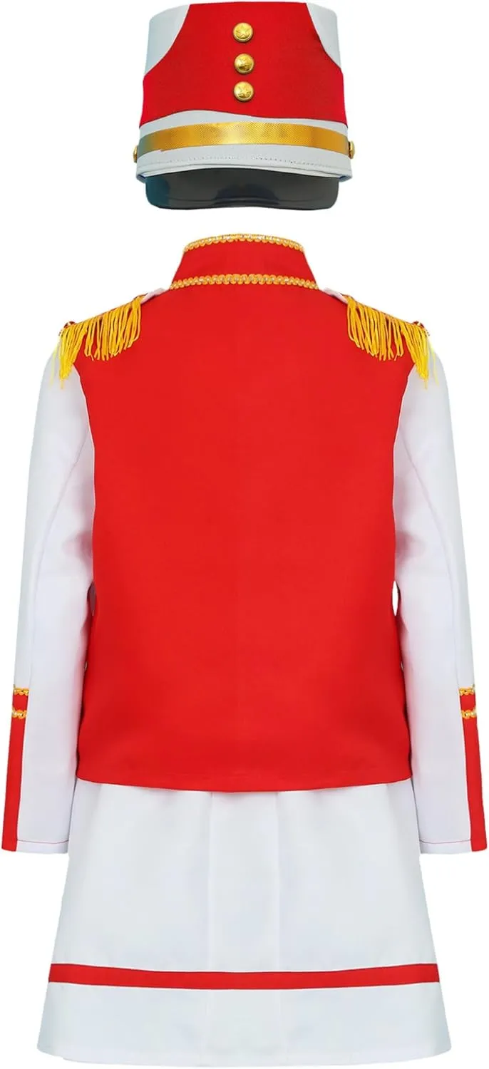 Hansber Girls Drum Majorette Costume Tassels Long Sleeve Tops with Skirt Hat Set Drummer Marching Band Uniform