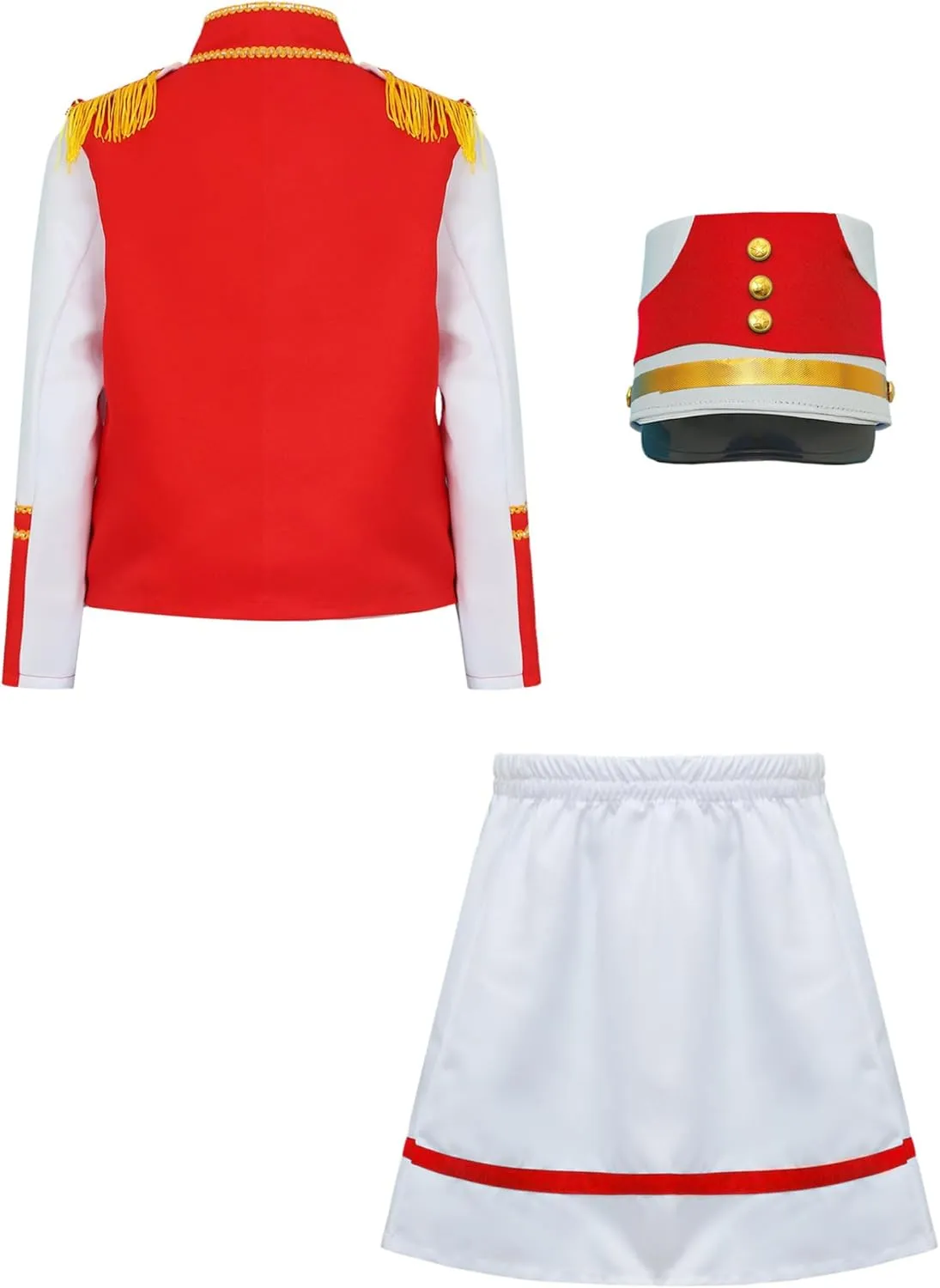 Hansber Girls Drum Majorette Costume Tassels Long Sleeve Tops with Skirt Hat Set Drummer Marching Band Uniform