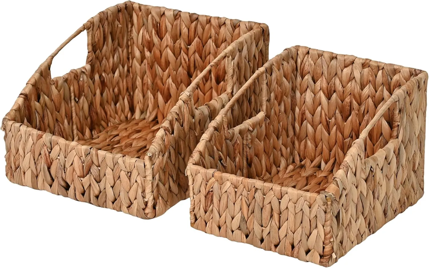 happimess BSK1007A-2SET Havanah Southwestern Hand-Woven Hyacinth Slanted Nesting Wicker Baskets with Handles, Seagrass Container for Decoration in Living Room, Bedroom, Closet, Natural (Set of 2)