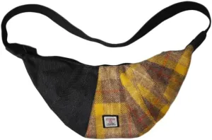 Harris Tweed Crescent Crossbody Bag for Women and Men, Tartan Wool & Denim Hobo Shoulder Bag, Vintage Travel Purse