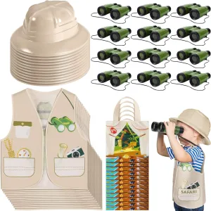 Haysandy 48 Pcs Kids Explorer Costume Set Include Plastic Explorer Safari Hats Jungle Party Vest Safari Tote Bag Adventure Binoculars for Kids Activities Jungle Zoo Birthday Party Supplies Favors