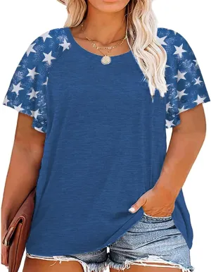 HDLTE Womens Plus Size Tops Floral Bell Sleeves Blouses Summer Crewneck Tunic Loose Casual T Shirts