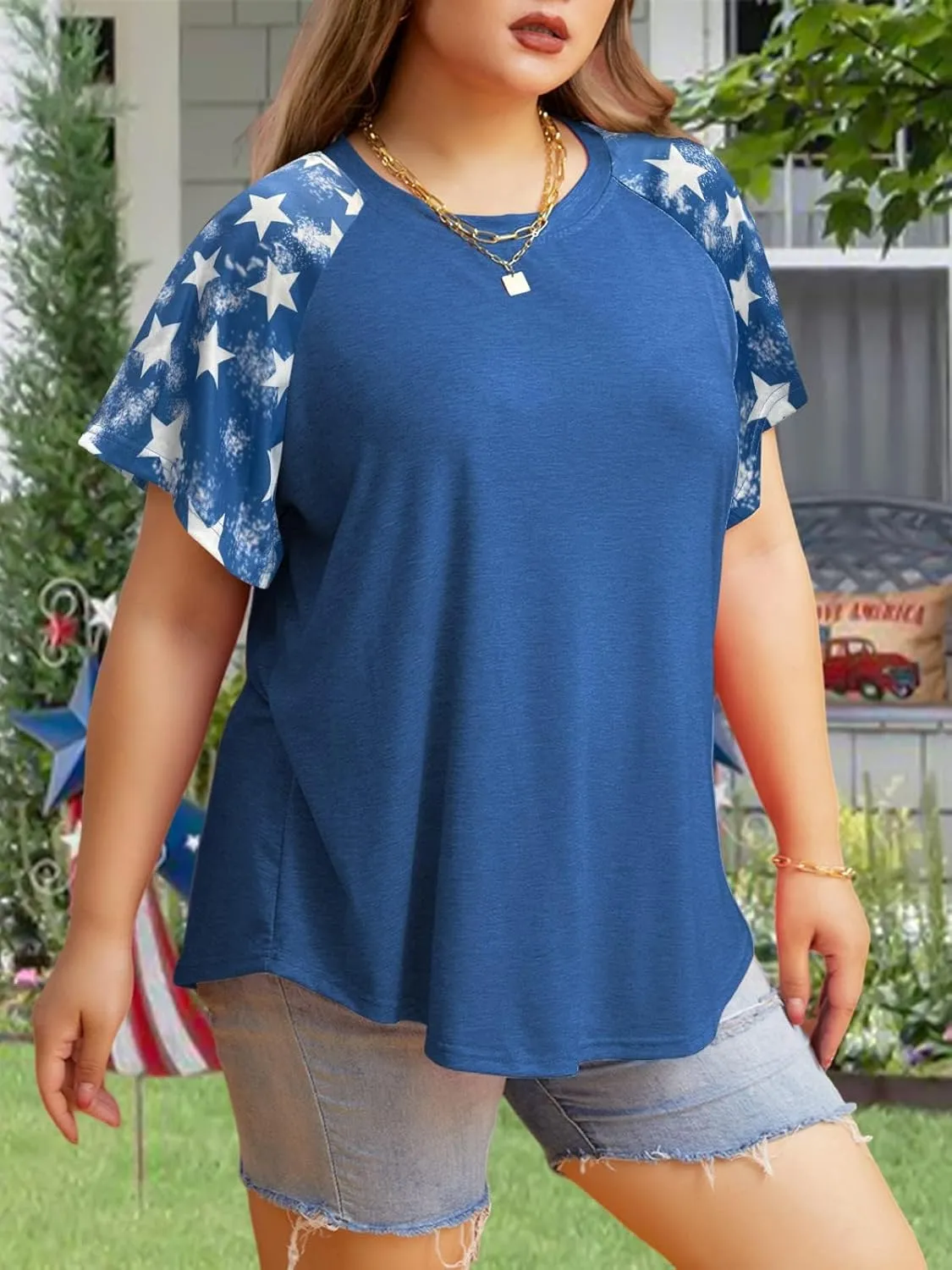 HDLTE Womens Plus Size Tops Floral Bell Sleeves Blouses Summer Crewneck Tunic Loose Casual T Shirts