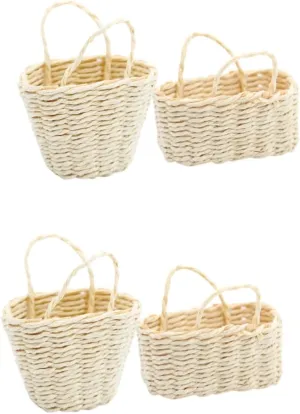 HEMOTON 4 Pcs Dollhouse Mini Woven Basket Home Decoration Tiny Wicker Baskets Mini House Ornament Mini House