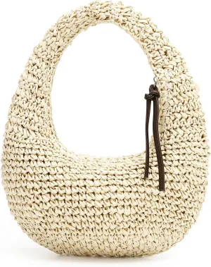Herald Crescent Straw Handmade Shoulder Handbag for Women, Summer Beach Hobo Raffia Woven Underarm Bag Purse Tote