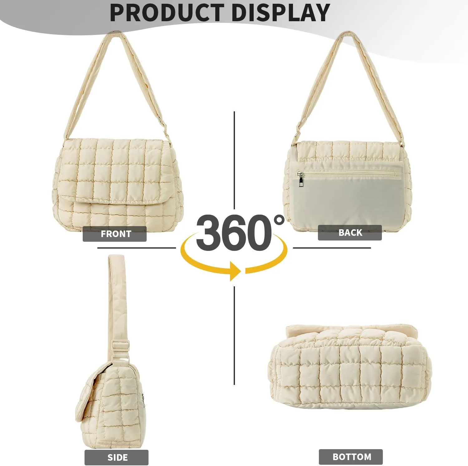 Herald Quilted Puffer Crossbody Bag for Women, Soft Lightweight Nylon Padding Bubble Flip Top Shoulder Purse Handbag