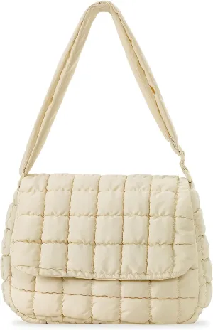 Herald Quilted Puffer Crossbody Bag for Women, Soft Lightweight Nylon Padding Bubble Flip Top Shoulder Purse Handbag