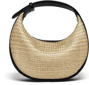 Herald Straw Crossbody Bag for Women Beach Woven Hobo Handbag Summer Chic Crescent Shoulder Purses with Adjustable Strap