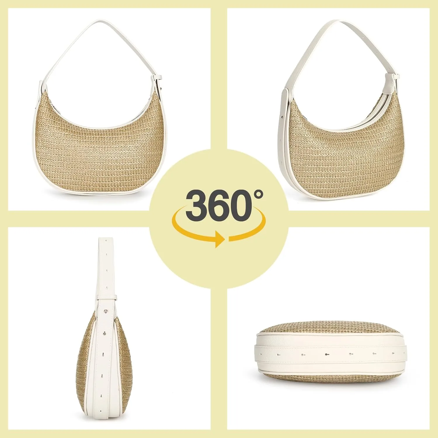 Herald Straw Crossbody Bag for Women Beach Woven Hobo Handbag Summer Chic Crescent Shoulder Purses with Adjustable Strap