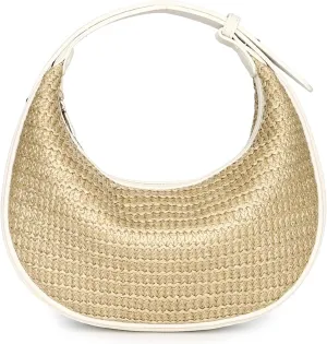 Herald Straw Crossbody Bag for Women Beach Woven Hobo Handbag Summer Chic Crescent Shoulder Purses with Adjustable Strap