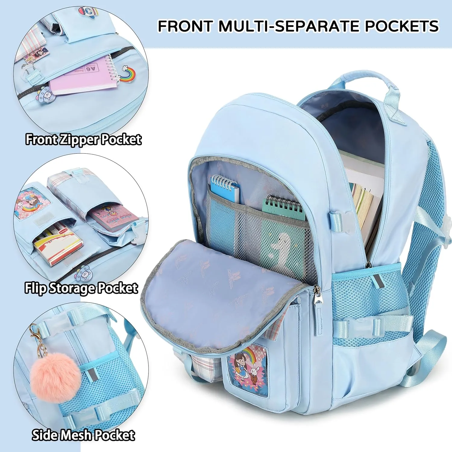 Hey Yoo Cute Backpack for School Backpack for Girls Backpack with Lunch Box Bookbag Set Kids Backpacks for Teen Girls