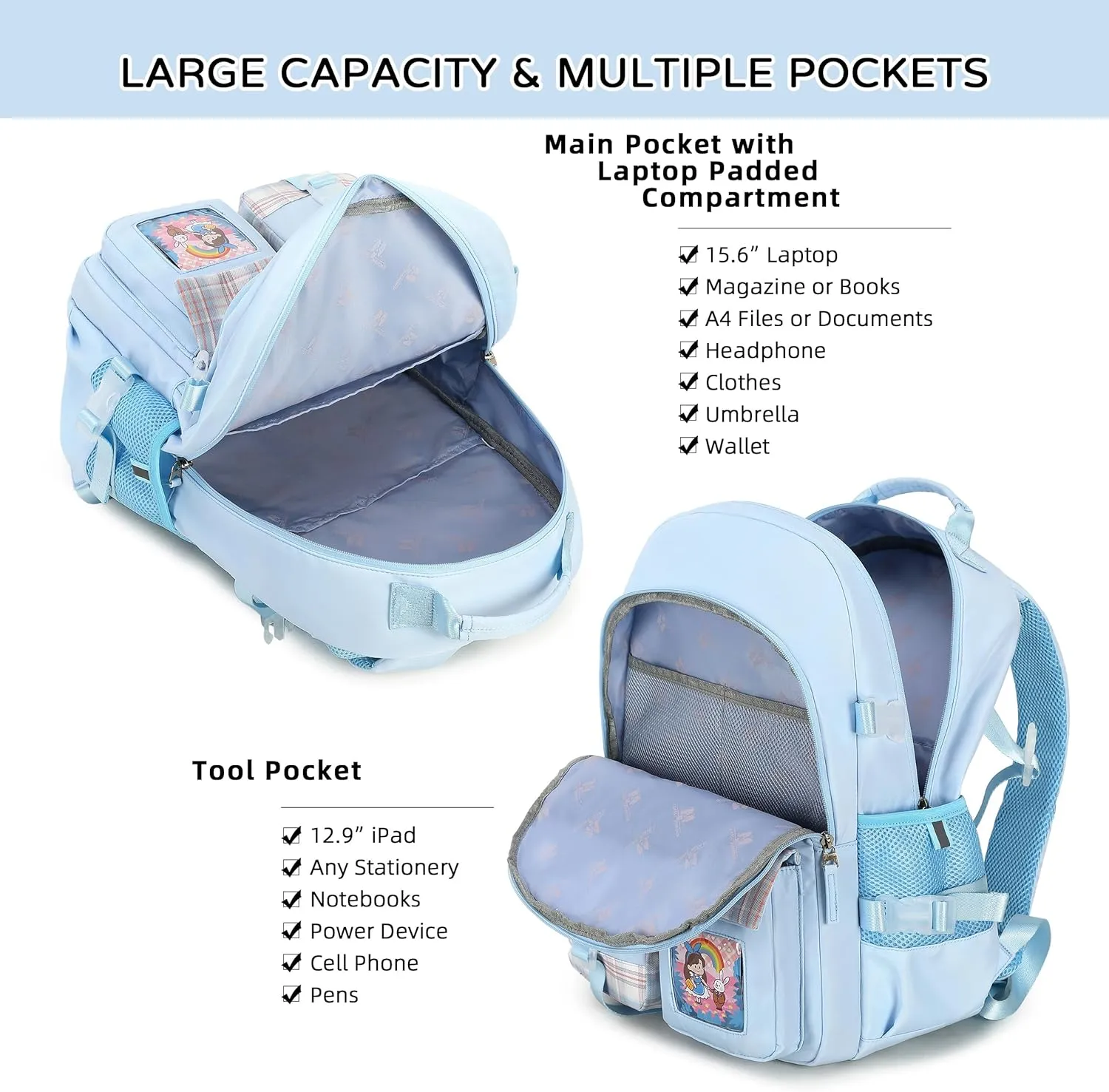 Hey Yoo Cute Backpack for School Backpack for Girls Backpack with Lunch Box Bookbag Set Kids Backpacks for Teen Girls
