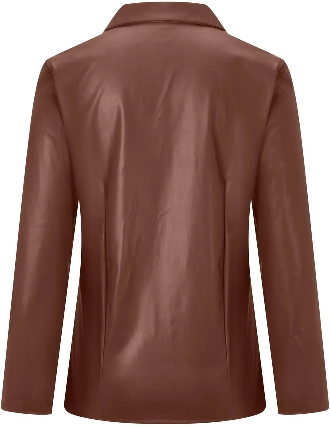 HGps8w Womens Sexy PU Faux Leather Button Down Shirts Slim Fitted Long Sleeve V Neck Blouses Tops with Pocket