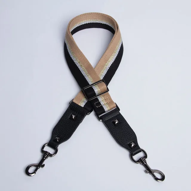 Hi Ho & Co Bag Strap Black Silver Gold Stripe Thin