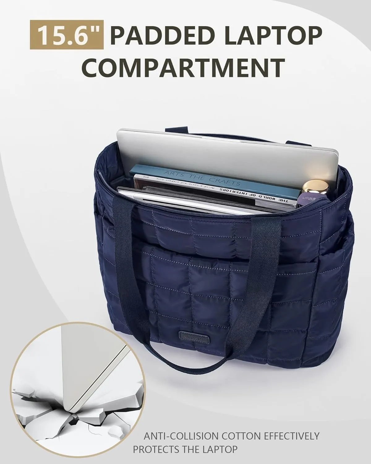 HKCLUF Quilted Puffer Tote Bag for Women 20L Lightweight Waterproof Large Work Travel Gym Tote Bag with Laptop Compartment