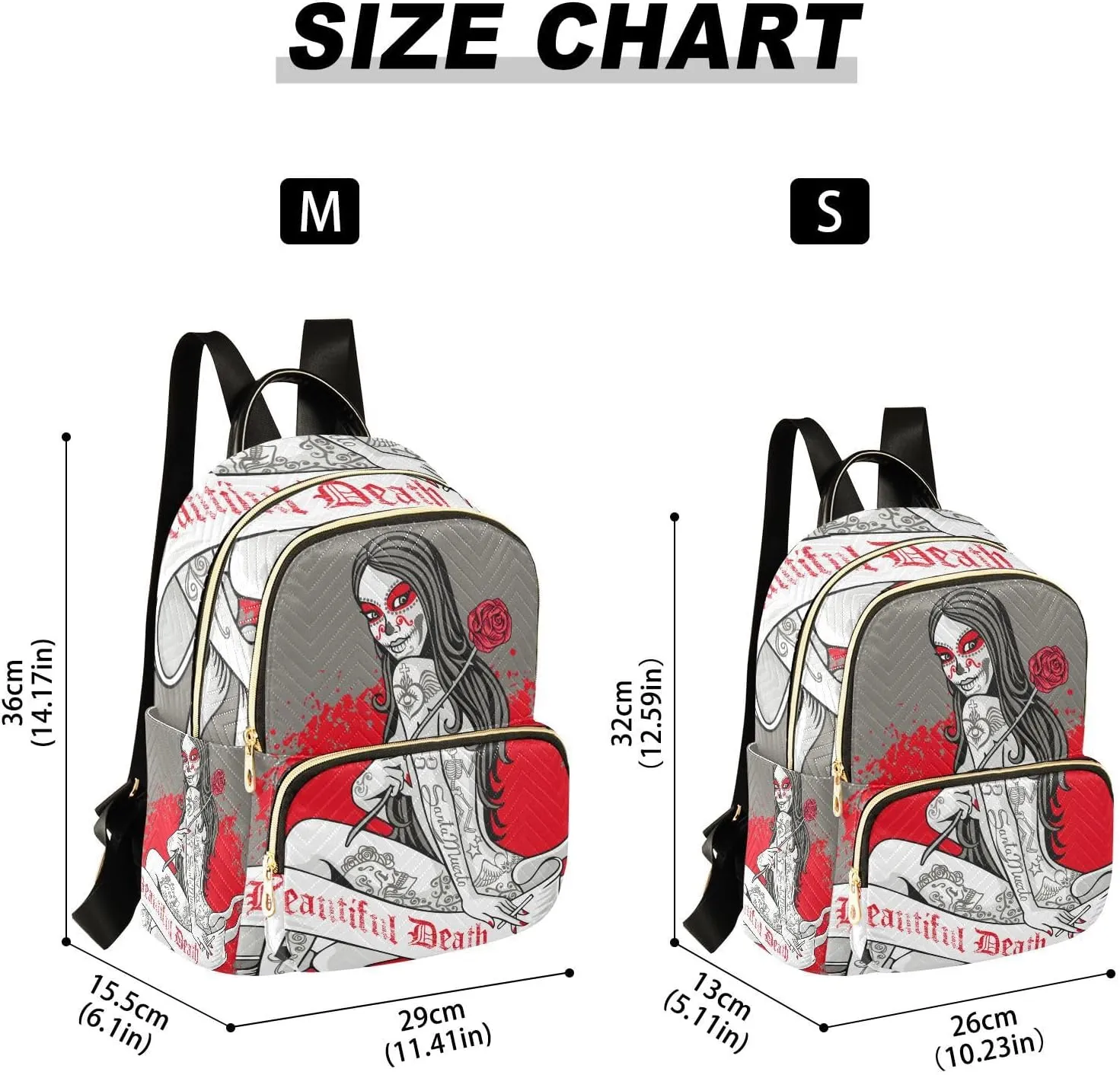Holy Death Day Of The Dead Mexican Sugar Skull Girl with Skull Makeup Mini Backpack Women's Quilted Small Backpack Purse for Women College Fashion Travel Daypack Shoulder Bag