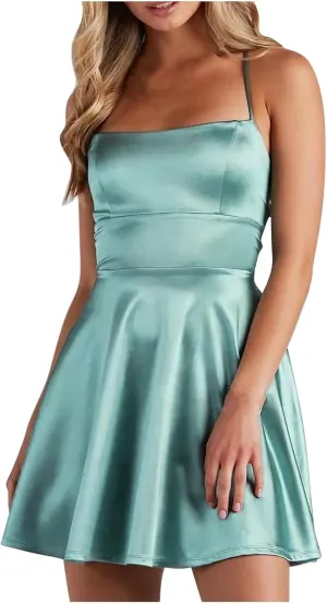 Homecoming Dresses 2024 Square Neck Spaghetti Strap Satin Cocktail Dress Summer A Line Short Corset Dress Mini Dress