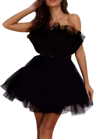 Homecoming Dresses Tulle Lace Prom Dress Short Off Shoulder Strapless Asymmetrical Cocktail Party Tutu Dresses Gown