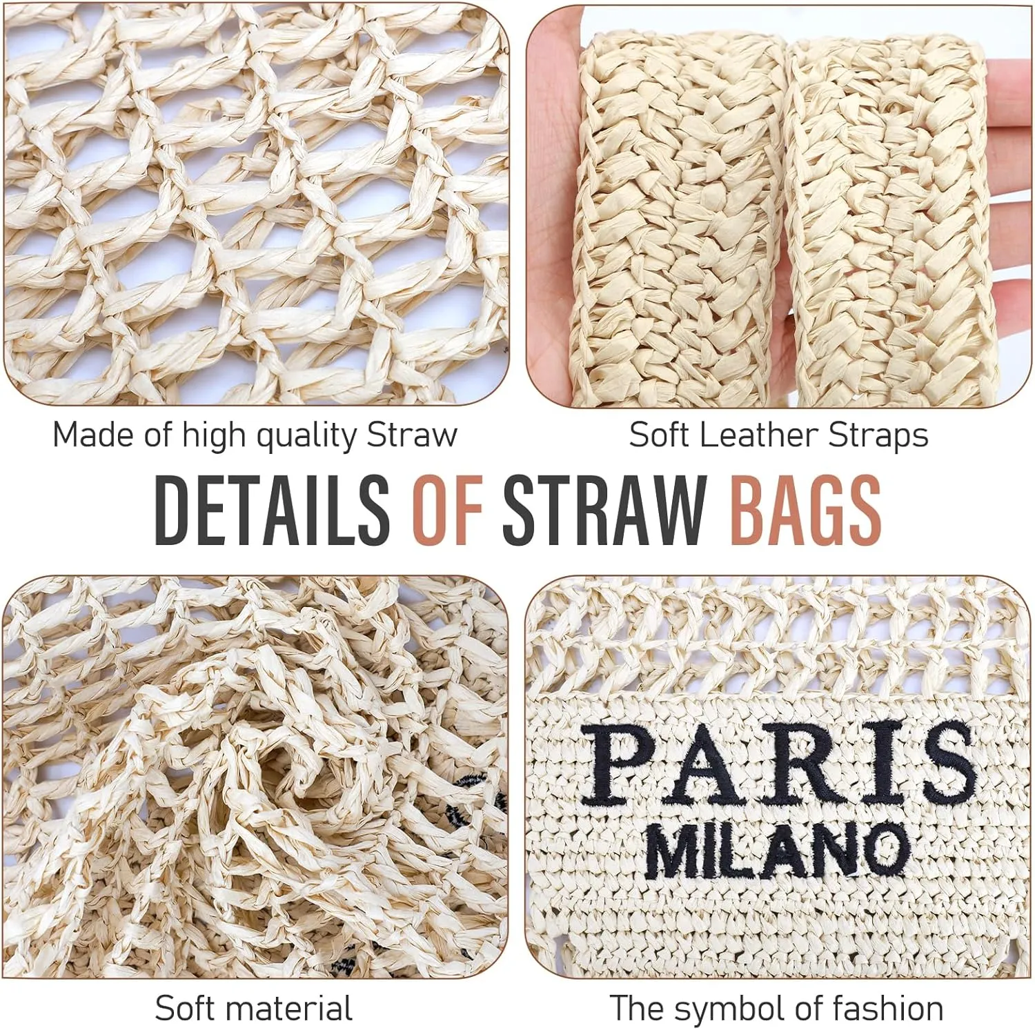 Hommtina Straw Beach Bag - Womens Crossbody Shoulder Vacation Purse for Summer