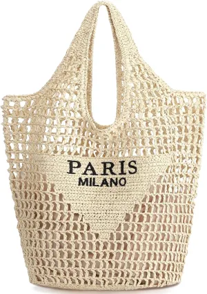 Hommtina Straw Beach Bag - Womens Crossbody Shoulder Vacation Purse for Summer