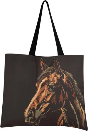 Horse Portrait Canvas Tote Bag Aesthetic Reusable Canvas Bags for Festival Shopping Travel