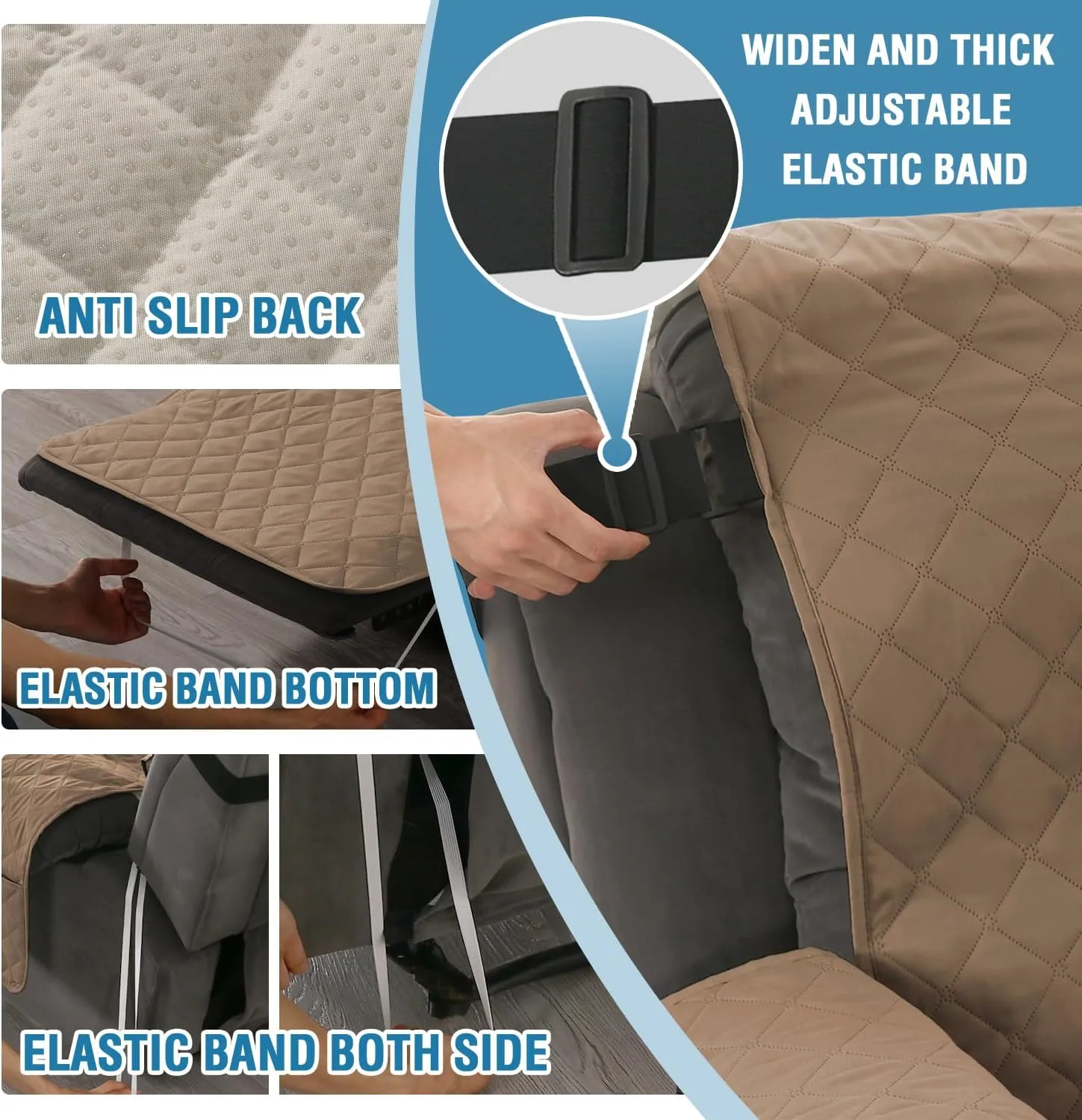 H.VERSAILTEX 100% Waterproof Recliner Sofa Cover Recliner Couch Cover for 3 seat Non Slip Reclining Couch Cover for Dog Washable Furniture Protector with Elastic Straps(Recliner Sofa, French Oak)