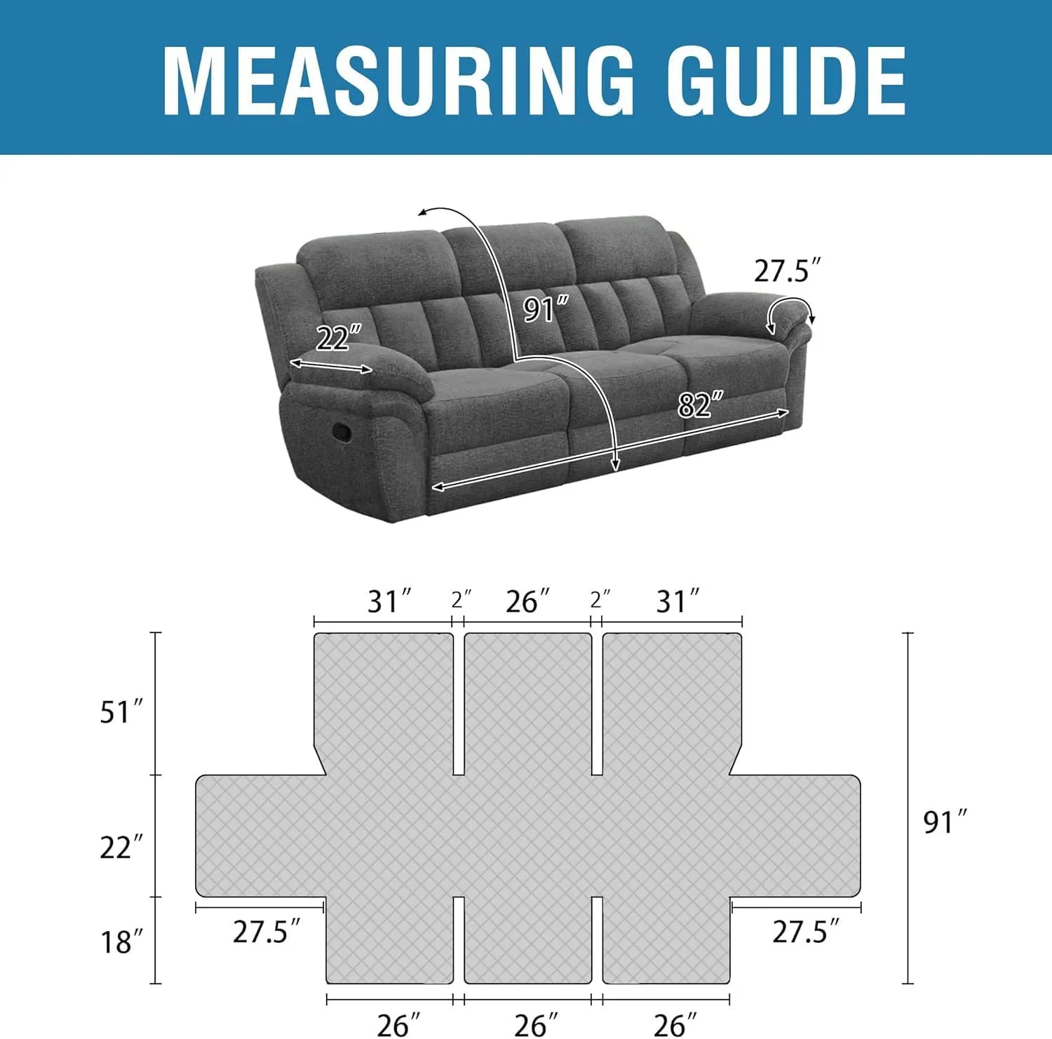 H.VERSAILTEX 100% Waterproof Recliner Sofa Cover Recliner Couch Cover for 3 seat Non Slip Reclining Couch Cover for Dog Washable Furniture Protector with Elastic Straps(Recliner Sofa, French Oak)