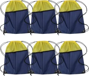 ICObuty Sports Gym Bag Sack Cheerleading Cheerleader Drawstring Backpack 6 Pack Men Women 210D Polyester (Yellow/Navy Blue)