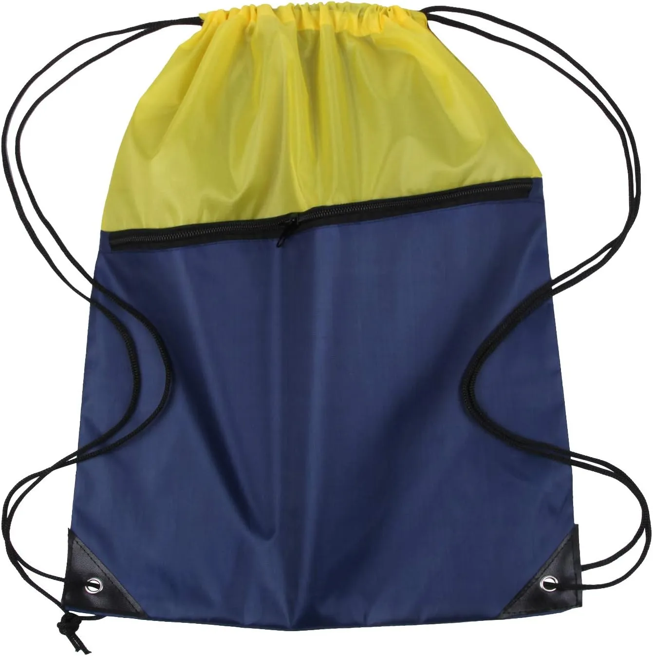 ICObuty Sports Gym Bag Sack Cheerleading Cheerleader Drawstring Backpack 6 Pack Men Women 210D Polyester (Yellow/Navy Blue)