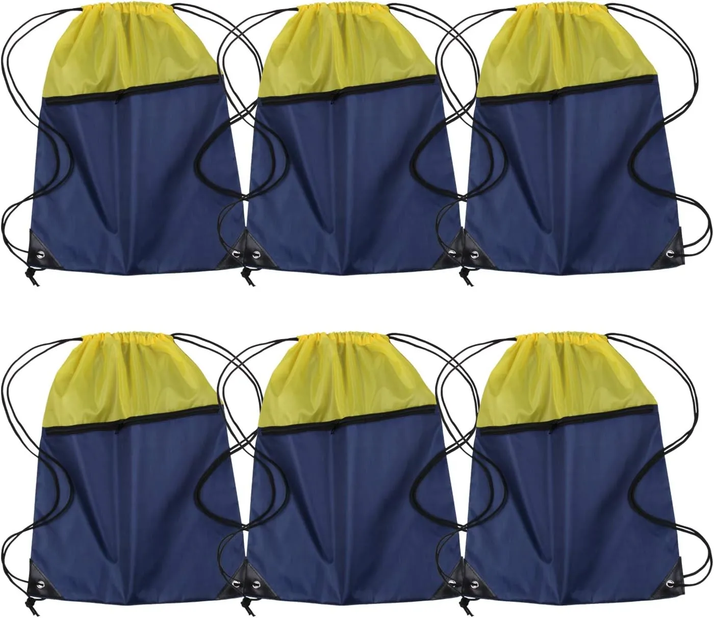 ICObuty Sports Gym Bag Sack Cheerleading Cheerleader Drawstring Backpack 6 Pack Men Women 210D Polyester (Yellow/Navy Blue)