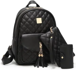 IHAYNER Women's Simple Design Quilted Mini Backpack - 3Pcs Leather Backpack Purse for Women