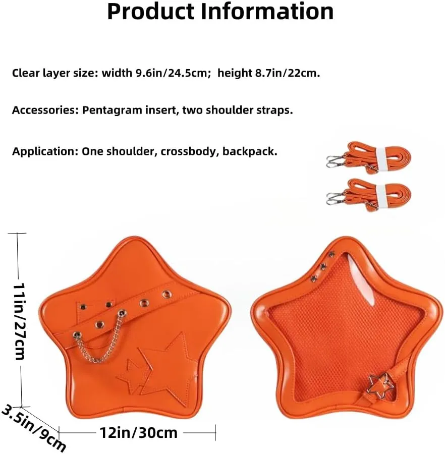 Ita Bag Star Pins Display Backpack with Insert Single Shoulder Bag Crossbody Bag Handbag and Purse for Women (PU orange)