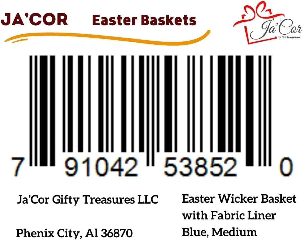 Ja'Cor Easter Basket with Handle, Empty Candy Storage Trick or Treat Bucket Egg Hunt Party Favor Gift Basket for Christmas Halloween Birthday Holiday 1 Pack (Blue Wicker w/Liner- Med)