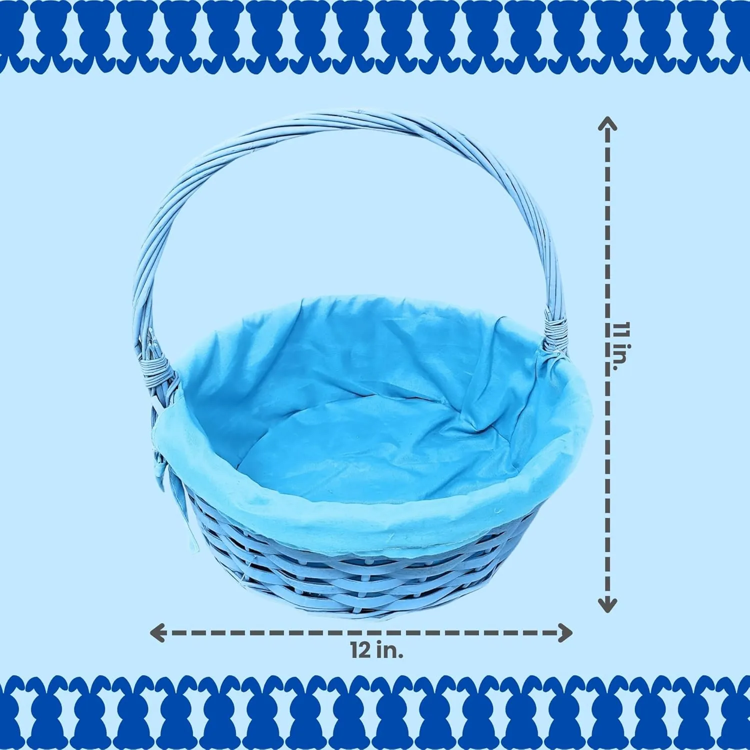 Ja'Cor Easter Basket with Handle, Empty Candy Storage Trick or Treat Bucket Egg Hunt Party Favor Gift Basket for Christmas Halloween Birthday Holiday 1 Pack (Blue Wicker w/Liner- Med)