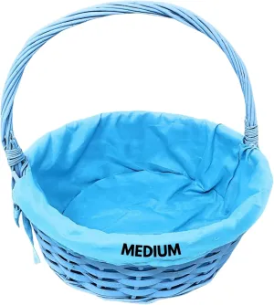 Ja'Cor Easter Basket with Handle, Empty Candy Storage Trick or Treat Bucket Egg Hunt Party Favor Gift Basket for Christmas Halloween Birthday Holiday 1 Pack (Blue Wicker w/Liner- Med)